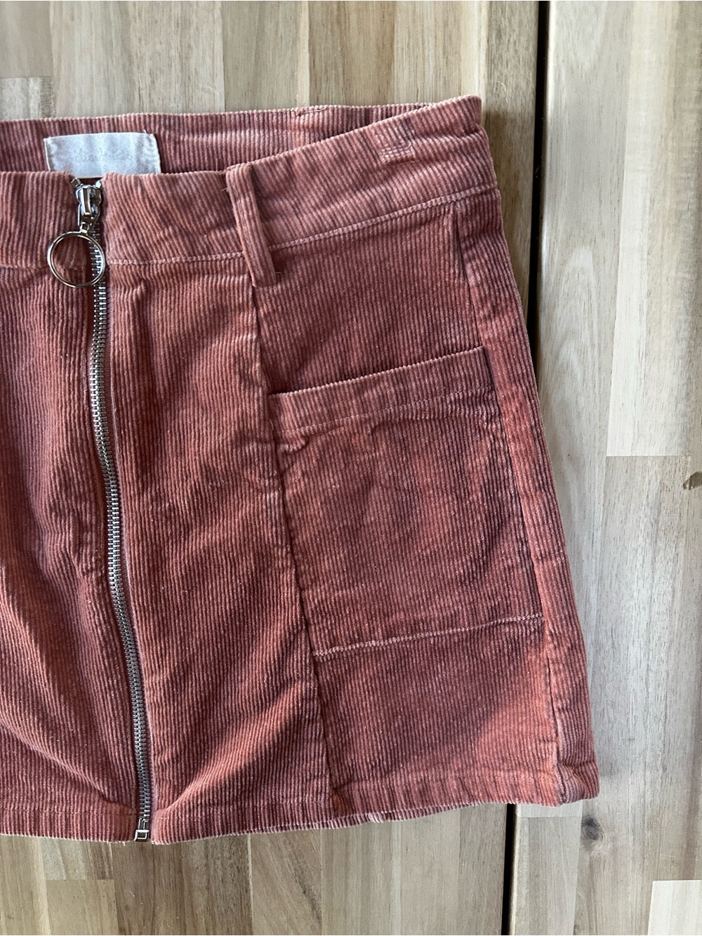 Altar'd State Rust-Orange Corduroy Zip Skirt with Ring Pull
